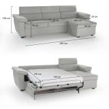 Divano letto con penisola Tolle, 285x160 h100 cm, Grigio chiaro