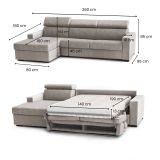 Divano letto con penisola tortora 260x95cm - Aloet