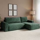 Divano Letto con Penisola Verde Contenitore Reclinabile 268x163 cm, Cuscini Sfoderabili - Folgarida