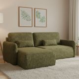 Divano Letto con Penisola Verde Oliva Contenitore Reclinabile 207x148 cm, Reversibile - Pagno
