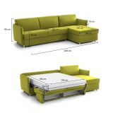 Divano Letto con Penisola Verde Sfoderabile Contenitore 260x160 cm, Idrorepellente Multiposizione Trasformabile in Letto Made in Italy - Sumirago