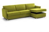 Divano Letto con Penisola Verde Sfoderabile Contenitore 260x160 cm, Idrorepellente Trasformabile in Letto Made in Italy - Scordia