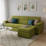 Divano Letto con Penisola Verde Sfoderabile Contenitore 285x160 cm, Idrorepellente Multiposizione Trasformabile in Letto Made in Italy - Ganzaria