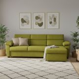 Divano Letto con Penisola Verde Sfoderabile Contenitore 285x160 cm, Idrorepellente Multiposizione Trasformabile in Letto Made in Italy - Priverno