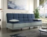 Divano letto Jordi, Divano letto a 3 posti con piedini in metallo nero , Sofà da soggiorno in tessuto imbottito con apertura click-clack, 190x87h97 cm, Grigio e Blu