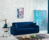 Divano letto Jorge, Divano letto contenitore a 3 posti lineare con 2 cuscini inclusi, Sofà da soggiorno in tessuto imbottito con apertura click-clack, 214x81xh89 cm, Blu