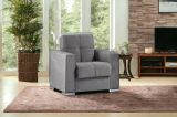 Divano letto Jose, Poltrona contenitore da salotto trasformabile in letto, Poltroncina relax in tessuto imbottito con apertura click-clack, 94x85h91 cm, Grigio
