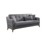 Divano letto Juan, Divano letto contenitore a 3 posti lineare con 3 cuscini inclusi, Sofà da soggiorno in tessuto imbottito con apertura click-clack, 207x82xh92 cm, Grigio