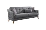 Divano letto Juan, Divano letto contenitore a 3 posti lineare con 3 cuscini inclusi, Sofà da soggiorno in tessuto imbottito con apertura click-clack, 207x82xh92 cm, Grigio