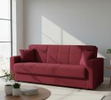 Divano letto Pinto, Divano letto contenitore lineare a 3 posti, Sofà da soggiorno in tessuto imbottito con apertura click-clack, 212x80h87 cm, Rosso