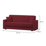 Divano letto Pinto, Divano letto contenitore lineare a 3 posti, Sofà da soggiorno in tessuto imbottito con apertura click-clack, 212x80h87 cm, Rosso