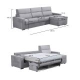 Divano letto rivestito in tessuto grigio 280x160cm - Celleno