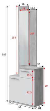 Entratina con scarpiera cemento e bianco lucido 61x185h cm - Azzurro