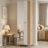 Guardaroba 1 Anta Bianco Crema Marrone Rovere Nodi Appendiabiti 4 Ripiani, 5 Vani - Pesco