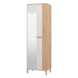 Guardaroba 1 Anta Bianco Crema Marrone Rovere Nodi Appendiabiti 4 Ripiani, 5 Vani - Pesco