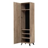 Guardaroba 1 Anta Marrone Rovere Grigio Nero Appendiabiti 4 Ripiani, 5 Vani - Palmoli