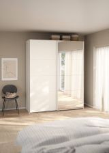 Guardaroba 2 ante Adeline, Mobile camera da letto, Cabina armadio portabiti, Armadio appendiabiti, 65x179 h220 cm, Bianco e Trasparente