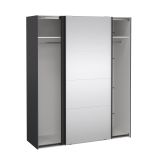 Guardaroba 2 ante Adeline, Mobile camera da letto, Cabina armadio portabiti, Armadio appendiabiti, 65x179 h220 cm, Grigio e Trasparente