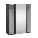 Guardaroba 2 ante Adeline, Mobile camera da letto, Cabina armadio portabiti, Armadio appendiabiti, 65x179 h220 cm, Grigio e Trasparente
