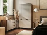 Guardaroba 2 ante Agueda, Mobile multifunzionale con sei ripiani interni e una barra appendiabiti, Finitura effetto cannettato, 90x52 h185 cm, Beige
