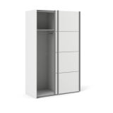 Guardaroba 2 ante Andree, Mobile camera da letto, Cabina armadio portabiti, Armadio appendiabiti, 122x64 h202 cm, Bianco
