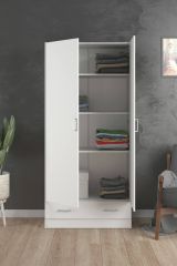 Guardaroba 2 ante Audette, Mobile camera da letto, Cabina armadio portabiti, Armadio appendiabiti, 79x36 h170 cm, Bianco