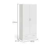 Guardaroba 2 ante Audette, Mobile camera da letto, Cabina armadio portabiti, Armadio appendiabiti, 79x36 h170 cm, Bianco