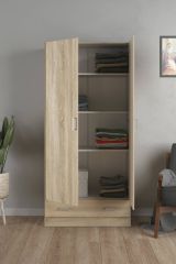 Guardaroba 2 ante Audette, Mobile camera da letto, Cabina armadio portabiti, Armadio appendiabiti, 79x36 h170 cm, Quercia