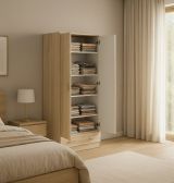 Guardaroba 2 ante Audette, Mobile camera da letto, Cabina armadio portabiti, Armadio appendiabiti, 79x36 h170 cm, Quercia