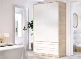 Guardaroba 2 ante Barzena, Mobile camera da letto, Cabina armadio portabiti, Armadio appendiabiti, 120x60 h204 cm, Bianco e Rovere