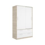 Guardaroba 2 ante Barzena, Mobile camera da letto, Cabina armadio portabiti, Armadio appendiabiti, 120x60 h204 cm, Bianco e Rovere