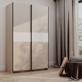 Guardaroba 2 Ante Beige Cashmere Bianco 2 Ripiani Appendiabiti 120x204h cm, 2 Ante - Maba