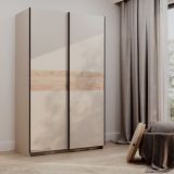 Guardaroba 2 Ante Beige Cashmere Marrone Rovere 2 Ripiani Appendiabiti 120x204h cm, 2 Ante - Maba