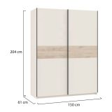 Guardaroba 2 Ante Beige Cashmere Marrone Rovere 2 Ripiani Appendiabiti 150x204h cm, 2 Ante - Manita