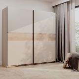 Guardaroba 2 Ante Beige Cashmere Marrone Rovere 2 Ripiani Appendiabiti 200x204h cm, 2 Ante - Nalika