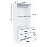 Guardaroba 2 Ante Bianco Appendiabiti 3 Cassetti 60x175h cm, Apertura Battente, Scorrevole - Sondrio