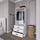 Guardaroba 2 Ante Bianco Appendiabiti 3 Cassetti 60x175h cm, Apertura Battente, Scorrevole - Sondrio