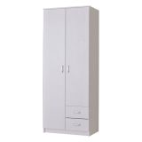 Guardaroba 2 Ante Bianco Bianco Appendiabiti 2 Cassetti 80x205h cm, 4 Ripiani - Cimena