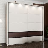 Guardaroba 2 Ante Bianco Crema Marrone Noce 2 Ripiani Appendiabiti 220x217h cm, Apertura Scorrevole - Vangvi