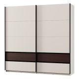Guardaroba 2 Ante Bianco Crema Marrone Noce 2 Ripiani Appendiabiti 220x217h cm, Apertura Scorrevole - Vangvi