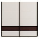 Guardaroba 2 Ante Bianco Crema Marrone Noce 2 Ripiani Appendiabiti 220x217h cm, Apertura Scorrevole - Vangvi