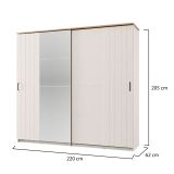 Guardaroba 2 Ante Bianco Crema Marrone Rovere 2 Ripiani Appendiabiti 220x205h cm, Apertura Scorrevole - Aurovi
