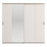 Guardaroba 2 Ante Bianco Crema Marrone Rovere 2 Ripiani Appendiabiti 220x205h cm, Apertura Scorrevole - Aurovi