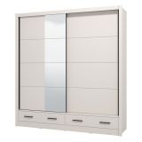 Guardaroba 2 Ante Bianco Crema Nero 4 Ripiani Appendiabiti 205x216h cm, 2 Cassetti - Copala