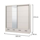 Guardaroba 2 Ante Bianco Crema Nero 4 Ripiani Appendiabiti 205x216h cm, 2 Cassetti - Copala