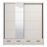 Guardaroba 2 Ante Bianco Crema Nero 4 Ripiani Appendiabiti 205x216h cm, 2 Cassetti - Copala