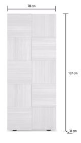 Guardaroba 2 Ante Bianco Lucido 2 Ripiani Appendiabiti 78x186.5h cm, Apertura Standard - Comerio
