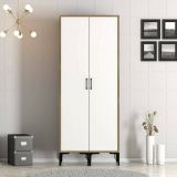 Guardaroba 2 Ante Bianco Marrone Noce Appendiabiti 5 Ripiani 80x201h cm, 2 Ante - Acate