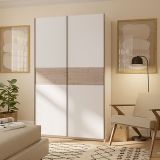Guardaroba 2 Ante Bianco Marrone Rovere 2 Ripiani Appendiabiti 120x204h cm, 2 Ante - Maba