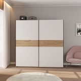 Guardaroba 2 Ante Bianco Marrone Rovere 2 Ripiani Appendiabiti 200x204h cm, 2 Ante - Nalika